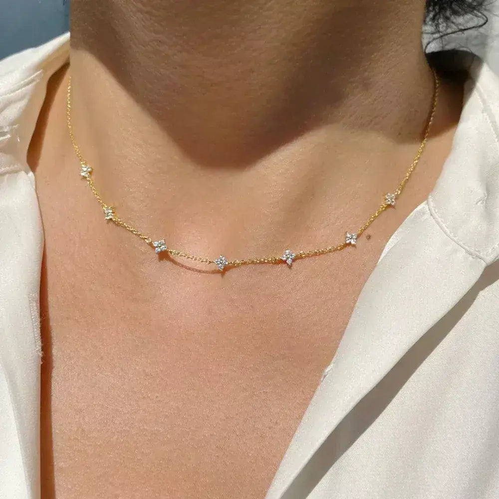 Novo aço inoxidável zircão colares para mulheres 18k banhado a ouro quatro folhas grama colar corrente colar de luxo jóias presente