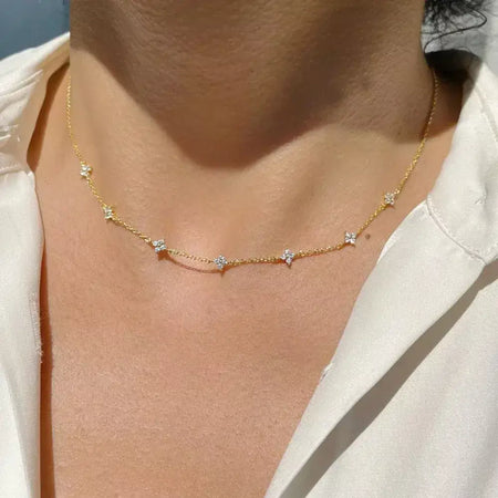 Novo aço inoxidável zircão colares para mulheres 18k banhado a ouro quatro folhas grama colar corrente colar de luxo jóias presente
