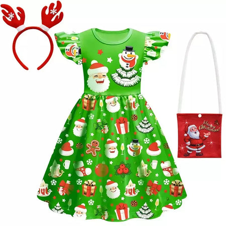 Novo natal meninas vestido carta papai noel impressão carnaval festa crianças roupas de natal masquerade desempenho roupas infantis