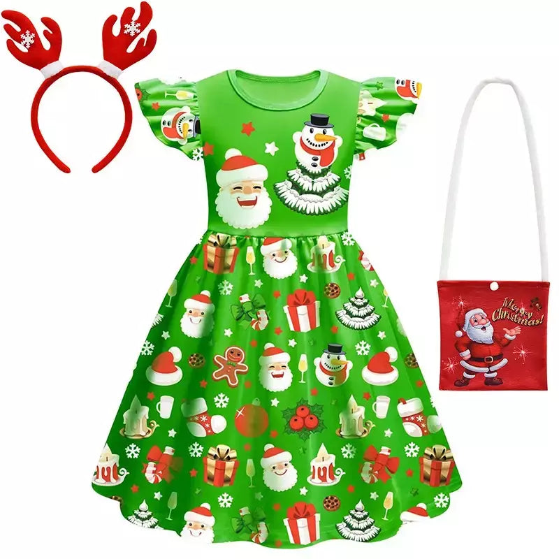 Novo natal meninas vestido carta papai noel impressão carnaval festa crianças roupas de natal masquerade desempenho roupas infantis