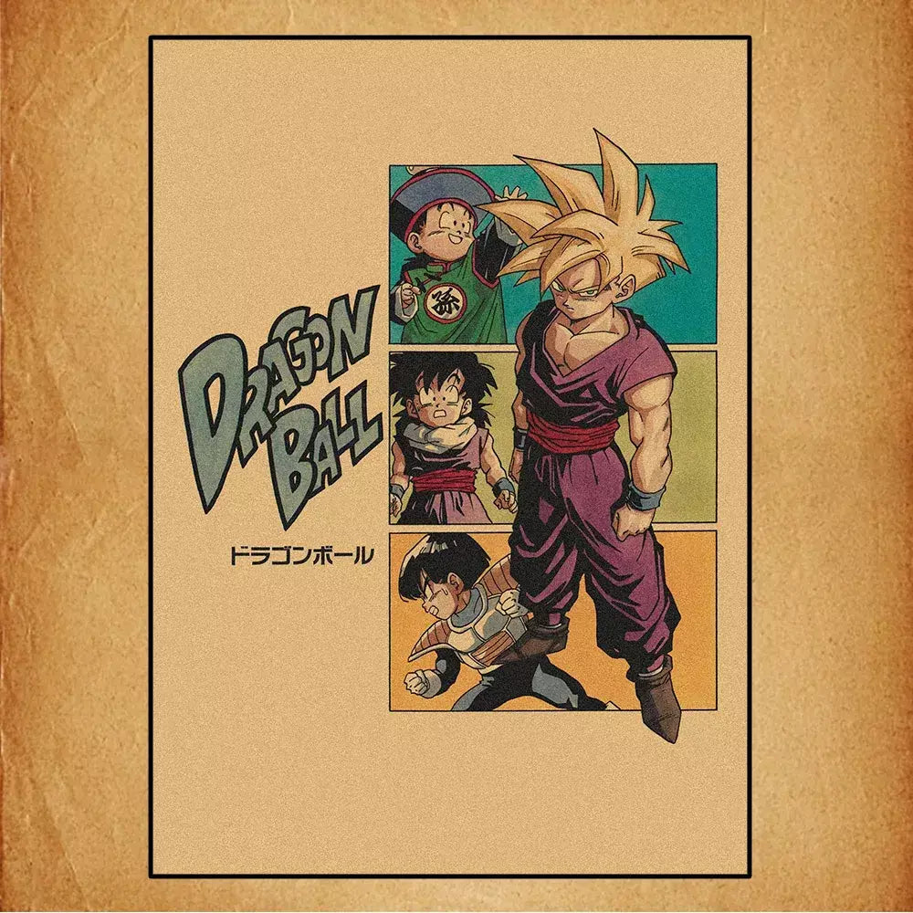 Japonês em torno do anime retro dragon ball cartaz goku gohan vegeta piccolo friza pintura em tela impressão arte da parede presente das crianças