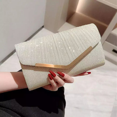 Bolsa de noite prateada dourada para mulheres, moda elegante, embreagem de banquete, bolsa de ombro feminina, festa de casamento