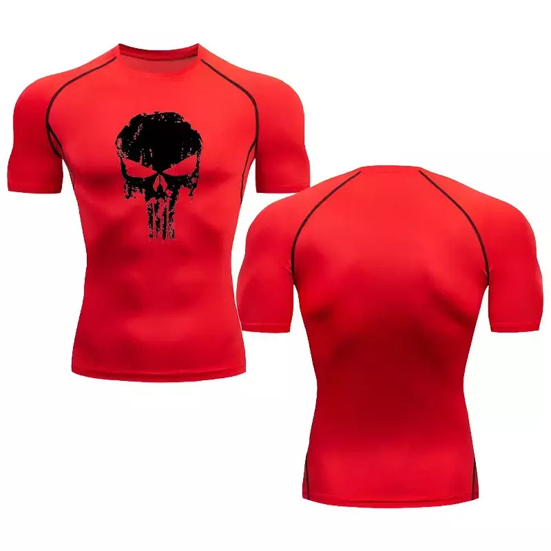 Camiseta masculina de compressão manga curta, blusa de mma, camiseta de caveira, blusa respirável para musculação, preta, verão