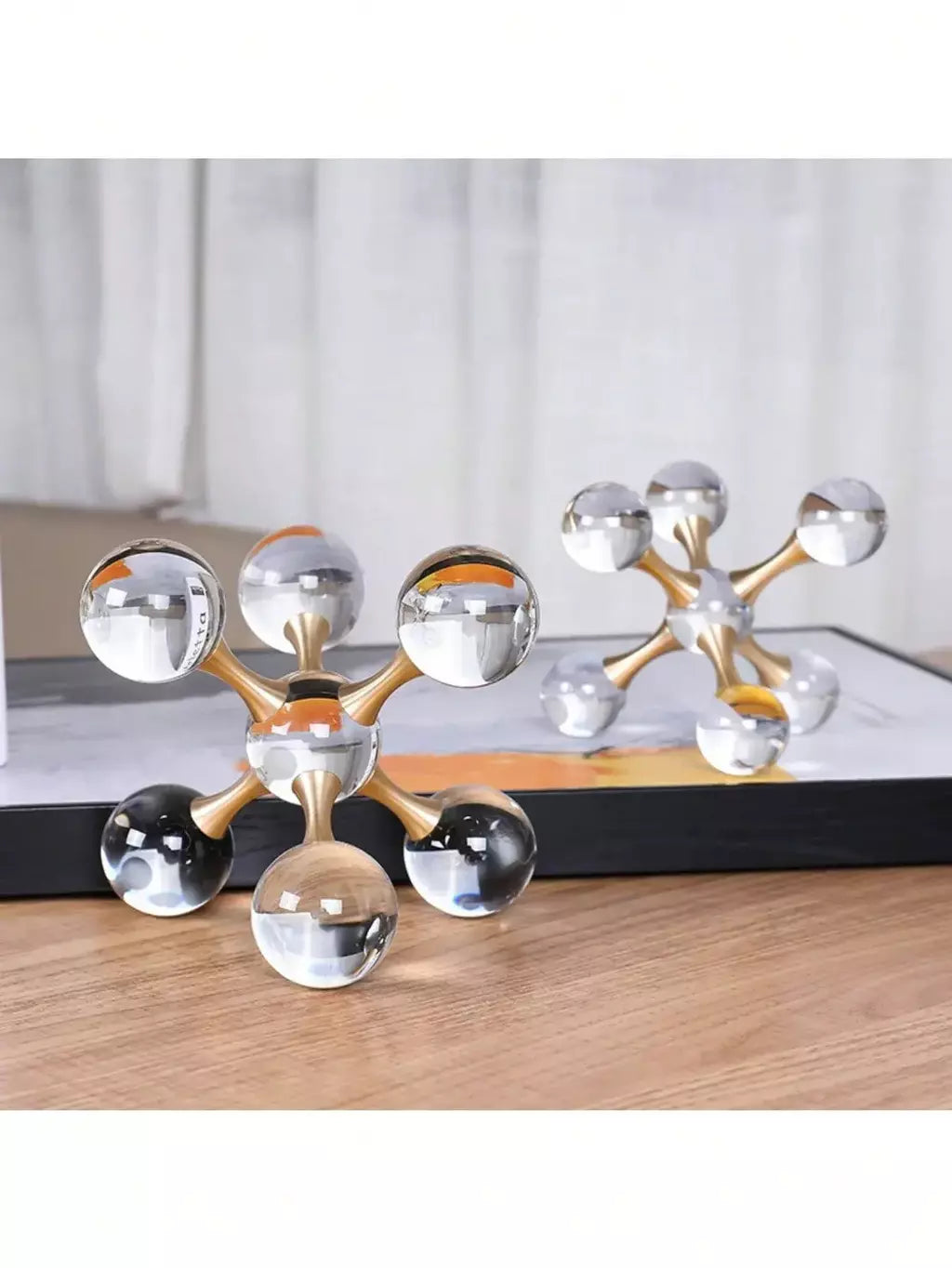 1pc cristal geométrico molecular bola castiçal, molécula de luxo cristal decorativo artesanato ornamento para desktop, sala estar &
