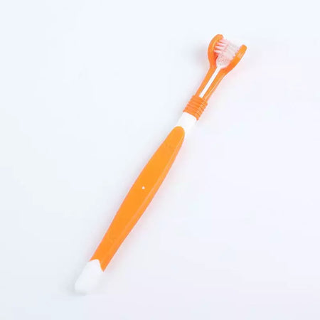 Escova de dentes de plástico para animais de estimação, 3 lados, remoção de tártaro, mau hálito, limpeza de boca, cuidados dentários para animais de estimação, boca de limpeza de gato