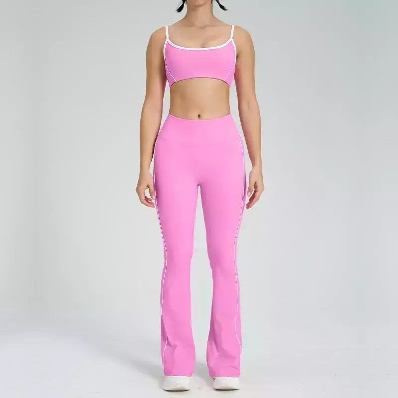 Terno de Yoga Patchwork de duas peças para mulheres, cintura alta Flare Leggings, roupas de treino Fitness Sportswear agasalho