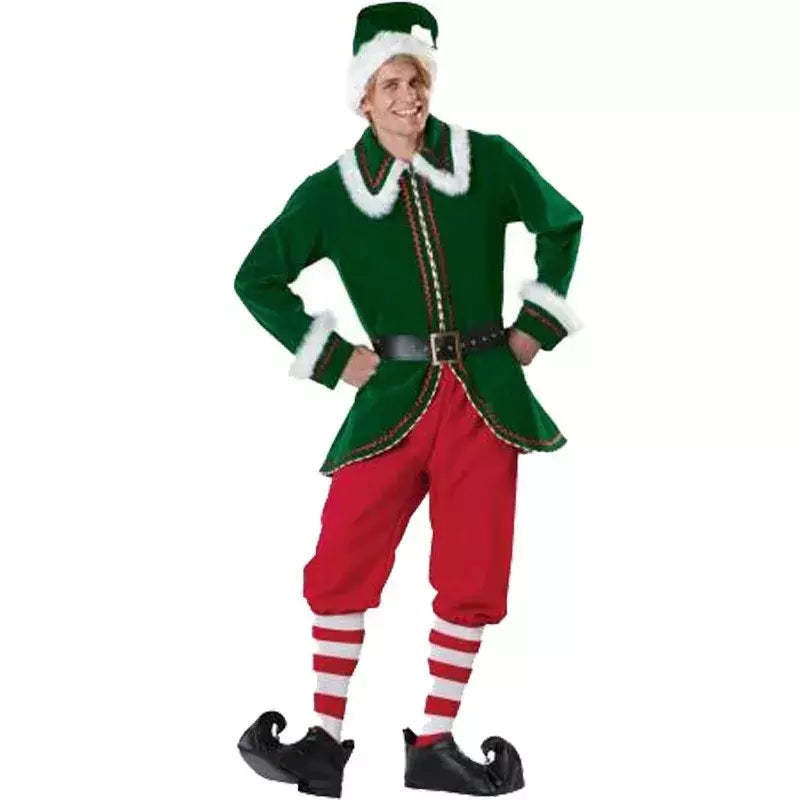 Traje de papai noel feminino masculino vestido de elfo de natal unissex roupa de festa adulto terno de natal desempenho de palco festivo role play wear