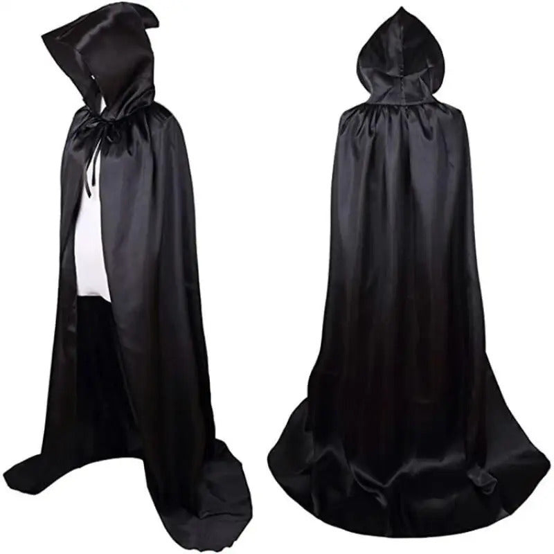 Capa preta com capuz para adultos, robe medieval com cadarço, bruxa, vampiro, cosplay, halloween, carnaval, festa de máscaras