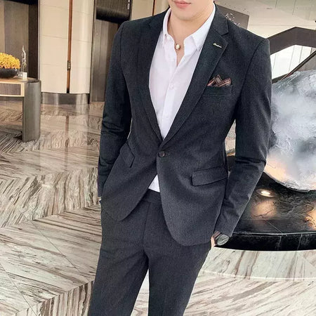 (Blazer + calças) high-end marca formal negócios xadrez terno dos homens noivo vestido de casamento cor sólida palco desempenho smoking S-7XL