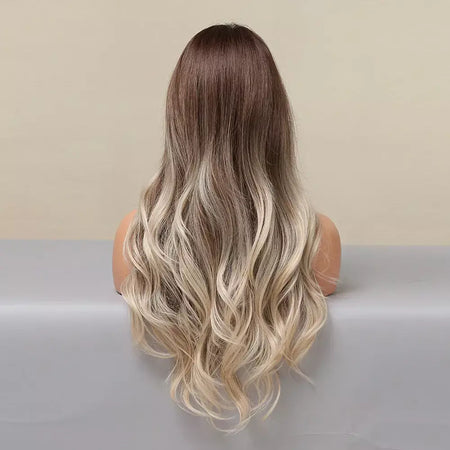 Louis ferre longo ombre loira perucas sintéticas com franja para mulheres onda natural penteado fibra resistente ao calor cosplay perucas marrons