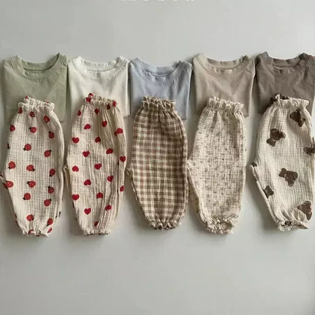 Calças de bebê de algodão orgânico recém-nascidos outono primavera verão inverno bonito impressão macia musselina roupas calças pantalons capris