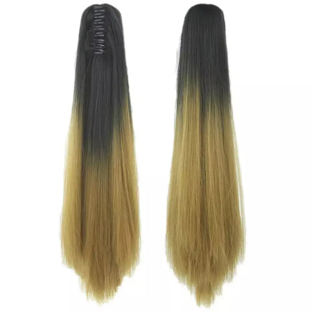 Longo reto sintético rosa ombre extensão do cabelo peruca garra rabo de cavalo pônei fada cauda falso peças de cabelo clipe na peruca