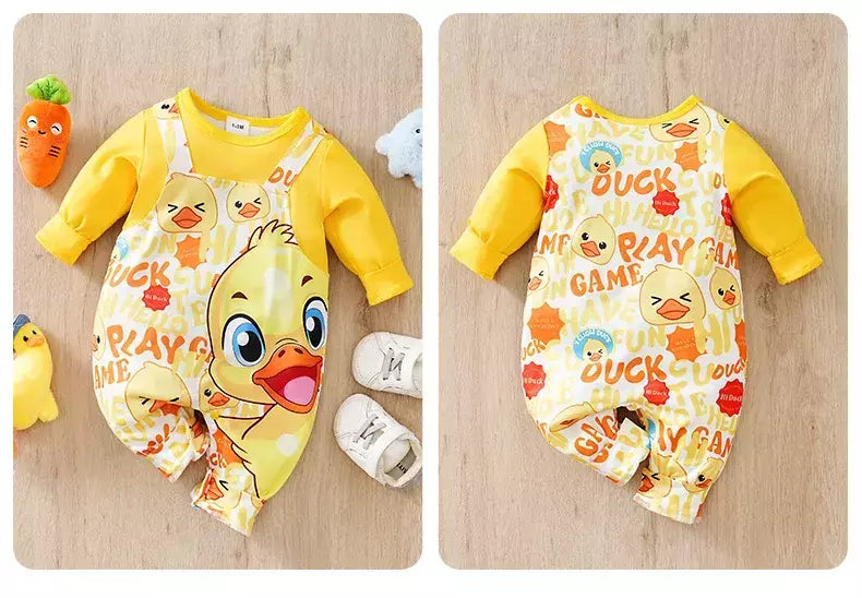 Bebê meninos meninas dos desenhos animados pato amarelo outono manga longa macacão infantil da criança recém-nascido 0-18 meses quente macio aconchegante