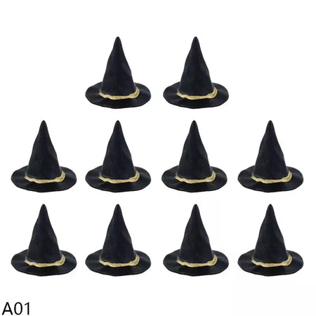 10 pçs halloween bruxa chapéu decorações chapéus em miniatura caldeirão potes chaleira ornamento festa de halloween decoração para casa diy artesanato
