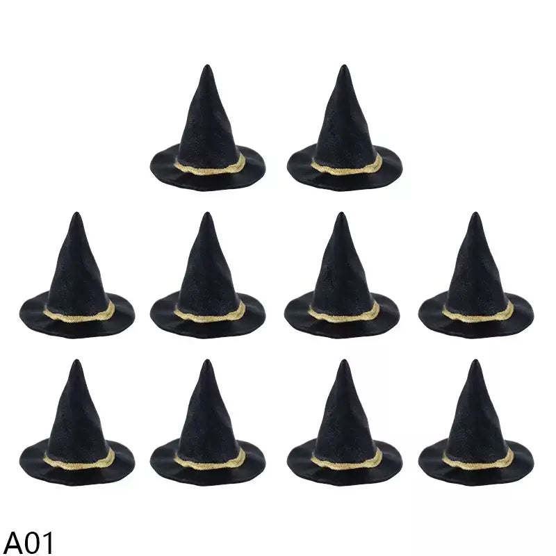 10 pçs halloween bruxa chapéu decorações chapéus em miniatura caldeirão potes chaleira ornamento festa de halloween decoração para casa diy artesanato