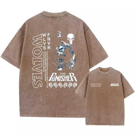 Lobos escuros Vintage lavados camisetas para homens, musculação em ginástica, roupas masculinas extragrandes, fitness no verão, treino