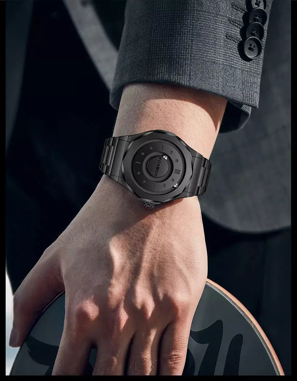 Foxbox criativo rolagem ponteiro força magnética relógios de pulso quartzo masculino esportes ao ar livre relógio à prova dwaterproof água masculino relogio masculino