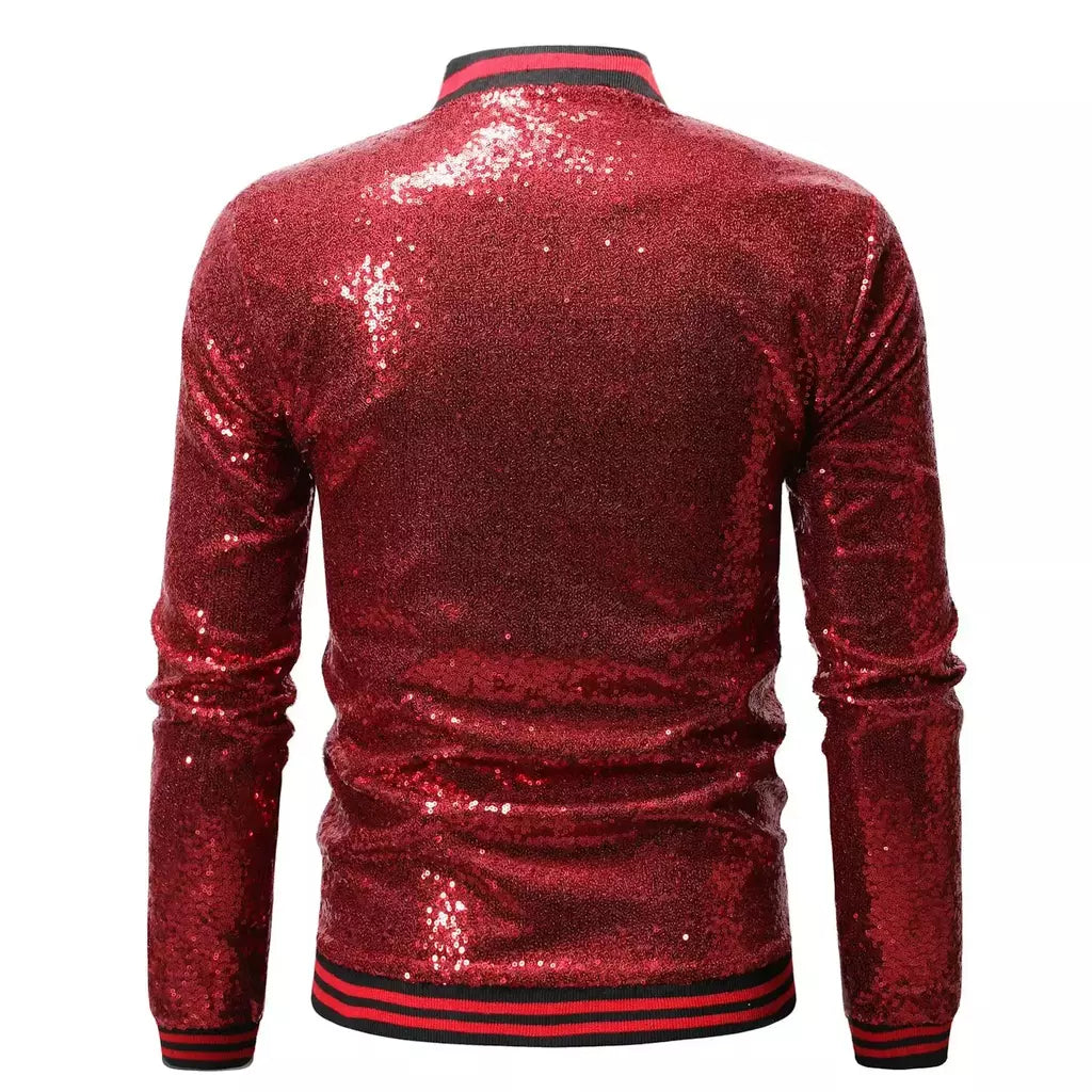 Brilhante Sequins Sparkle Bomber Jacket Homens 2023 Mais Novo Ouro Glitter Listrado Zipper Mens Jaquetas E Casacos Festa Dance Show Roupas