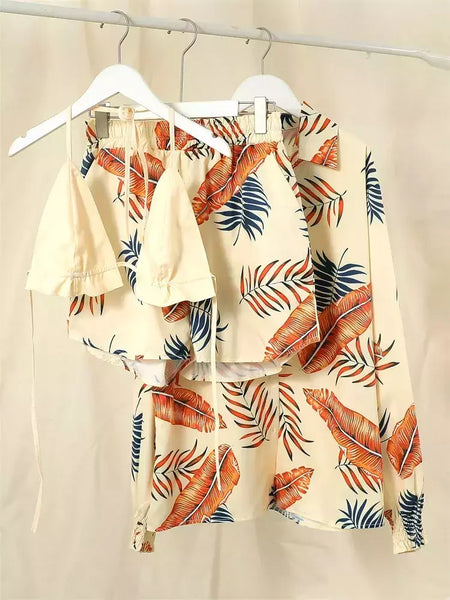 Fato de banho feminino de três peças, moda praia sexy, biquíni de cintura alta, maiô estampado, shorts para cobrir, moda praia de verão, novo 2024