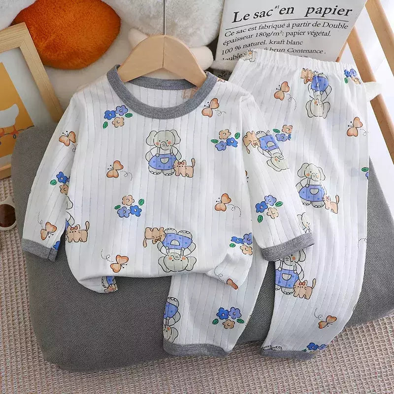 Pijama de algodão puro para meninos e meninas, camiseta fina de manga comprida, tops e calças lindos desenhos animados, conjuntos de roupas infantis, verão, novo, 2022