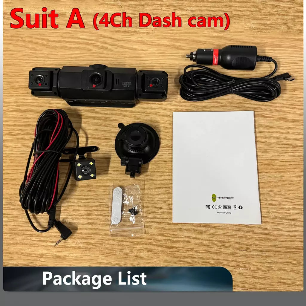 Dashcam para carros 4 canais caixa preta wifi câmera de condução fhd 1080p visão noturna gravação em loop adicionar kit de fio rígido acessórios do carro