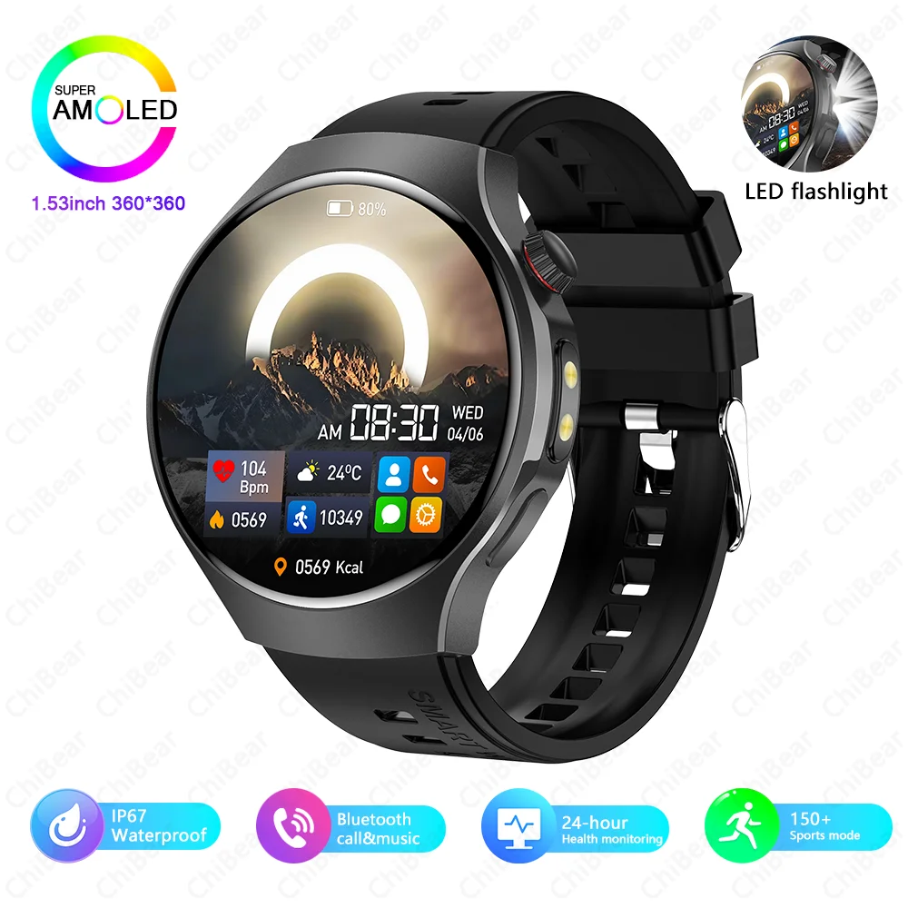 Novo relógio inteligente masculino tela de toque completa bússola bluetooth chamada lanterna esportes atividade fitness freqüência cardíaca à prova dwaterproof água smartwatch