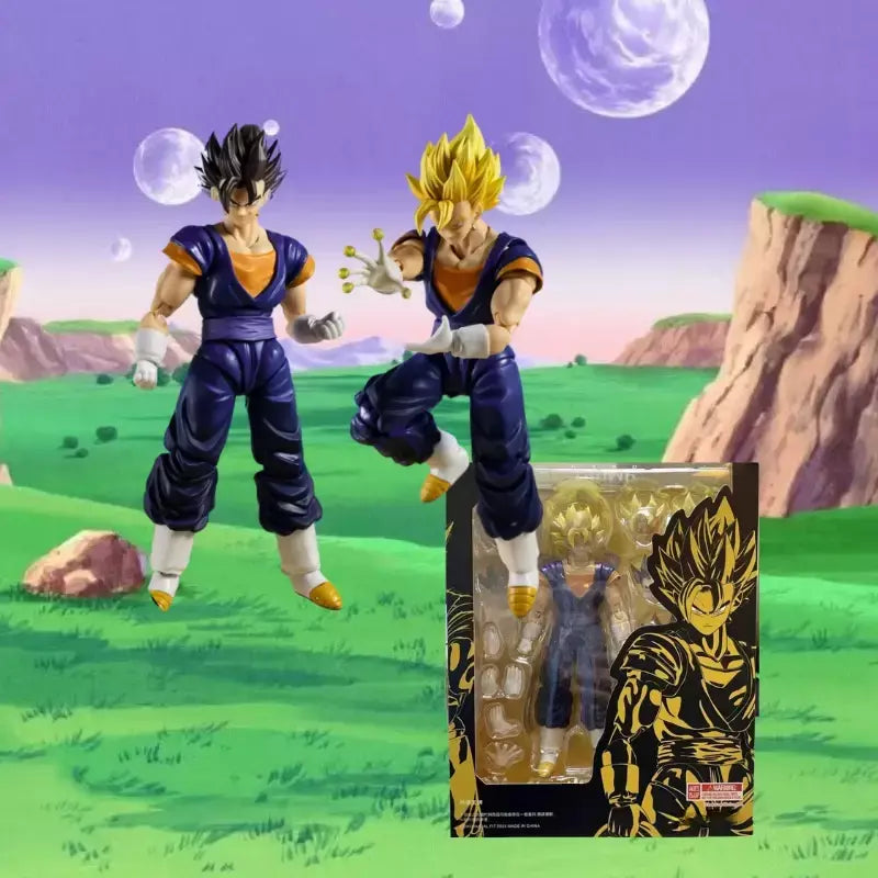 Dragon Ball Z SHF Vegetto Figura de ação Super Saiyan SSJ Cartão Vegetto Goku Vegeta Anime Modelo Brinquedo Estátua de PVC Coleção Presentes