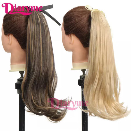 Extensões sintéticas longas do cabelo do rabo de cavalo para mulheres, preto, marrom, reistan do calor, rabo de pônei, cabelo falso, grampo no hairpiece