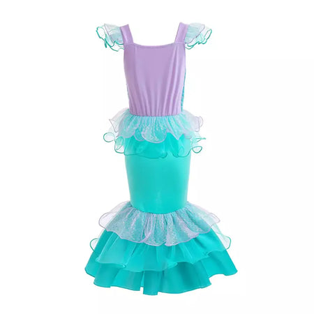 Meninas escala roxa princesa sereia ariel cosplay vestido de halloween vestido de festa de aniversário meninas verão praia vestido de férias