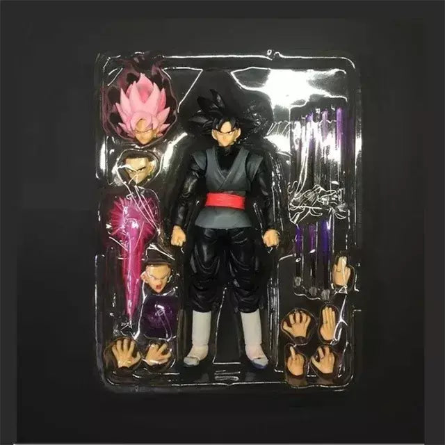 Novo 14cm anime dragon ball preto goku zamasu figura de ação super saiyan filme versão dbz modelo com vários acessórios brinquedos