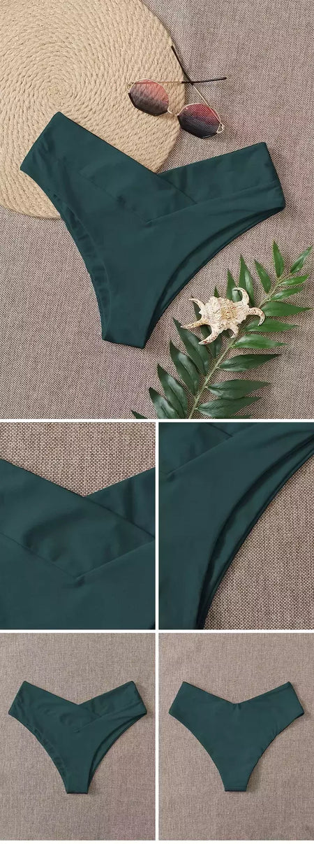 Tanga brasileira de biquíni para mulheres, semi-banho, roupa de praia sexy V cheeky, banho preto para senhoras, natação