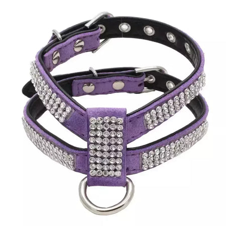 Coleira para cães, cinta peitoral ajustável, produtos para animais de estimação, coleira para cães, liberação rápida, brilhante, em forma de k, strass, couro pu