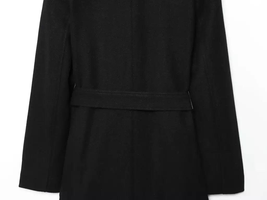 Tidalyf 2025 casaco longo feminino de mistura de lã, gola virada para baixo, cintura com cinto, manga comprida, comprimento da panturrilha, jaqueta com bolsos para o outono