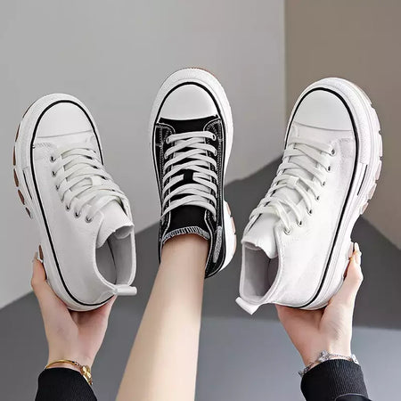 Tênis casual de cano alto para mulheres, com cordões, lona de altura da plataforma, antiderrapante, resistente ao desgaste, sapatos femininos vulcanizados, primavera, 2024