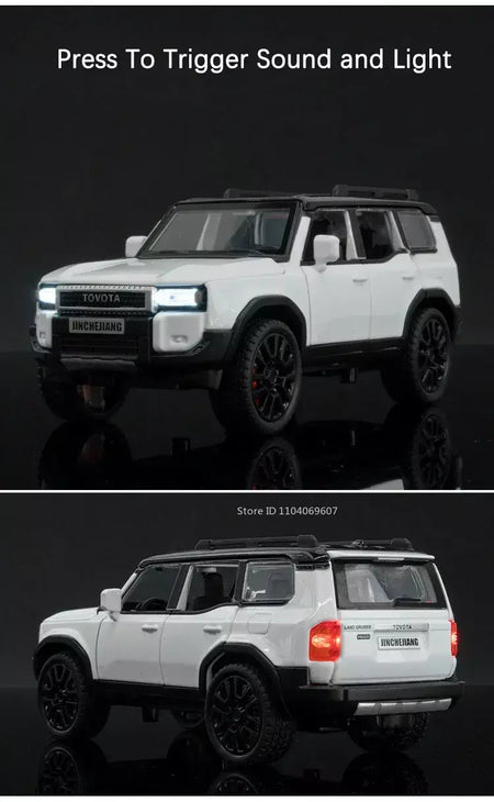 1:32 prado suv modelo de carro brinquedos liga fundição puxar para trás 6 portas abertas som luz veículo off-road presentes para crianças coleção