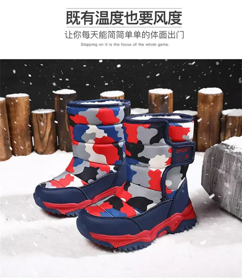 2023 inverno crianças sapatos de pelúcia tecido impermeável antiderrapante sapatos da menina sola de borracha botas de neve moda quente botas ao ar livre