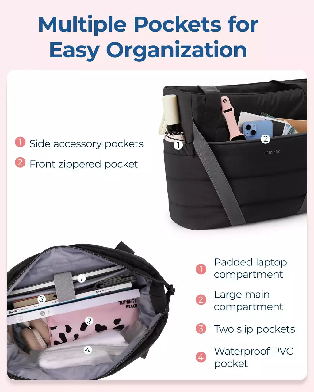 BAGSMART-Sacolas de ginástica esportiva para mulheres, bolsa de ombro de deslocamento, bolsa de bagagem de grande capacidade, lazer simples