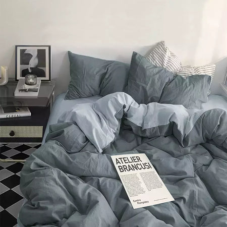 YanYangTian-Roupa de cama, Algodão lavado, 4 peças, Conjunto de lençóis, Conforto, Sólido, Natal, Casal, Capa de edredão