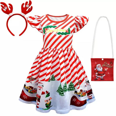Novo natal meninas vestido carta papai noel impressão carnaval festa crianças roupas de natal masquerade desempenho roupas infantis