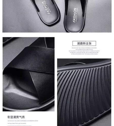 Sandálias para homens chinelos de couro genuíno marca de luxo moda masculina apartamentos casuais antiderrapantes praia sandalia zapatos hombre 2024