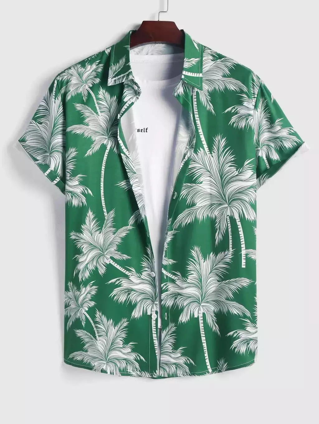 Camisa de lapela masculina de manga curta, estilo havaiano, padrão tropical de coqueiro, tops grandes, férias de verão