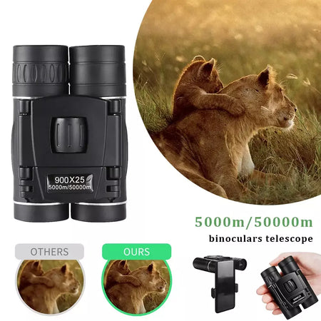 900x25 portátil hd zoom 5000m/50000m binóculos telescópio poderoso dobrável visão de longa distância caça acampamento ao ar livre esportes