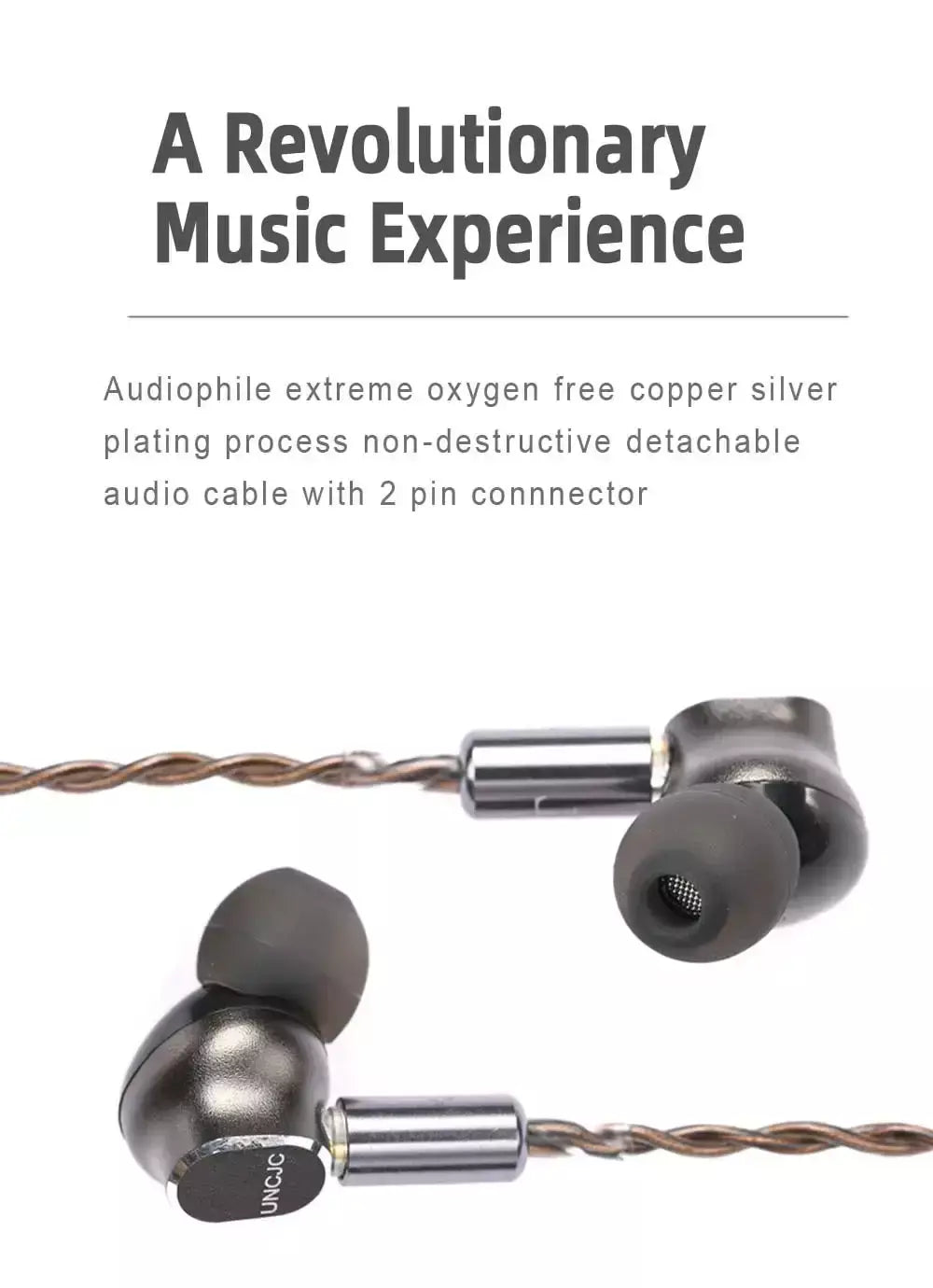 Uncjc fone de ouvido com fio de alta resolução usb c fones de ouvido embutidos USB-C dac par trançado cabo de 2 pinos iem fones de ouvido alugues áudio com microfone