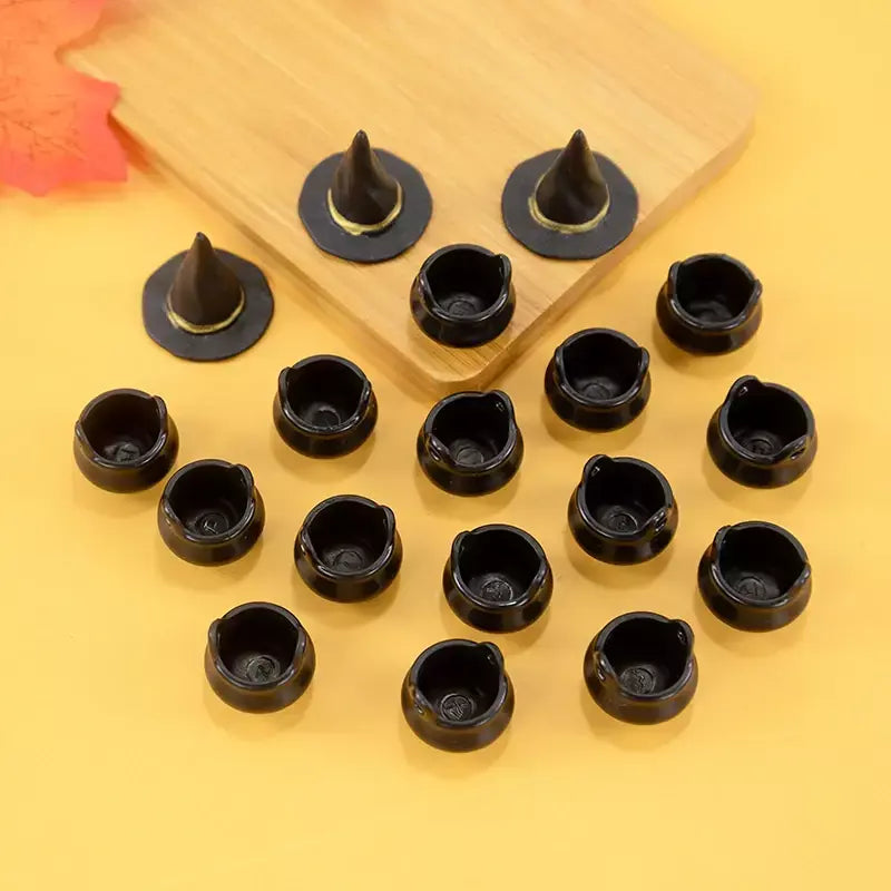 10 pçs halloween bruxa chapéu decorações chapéus em miniatura caldeirão potes chaleira ornamento festa de halloween decoração para casa diy artesanato