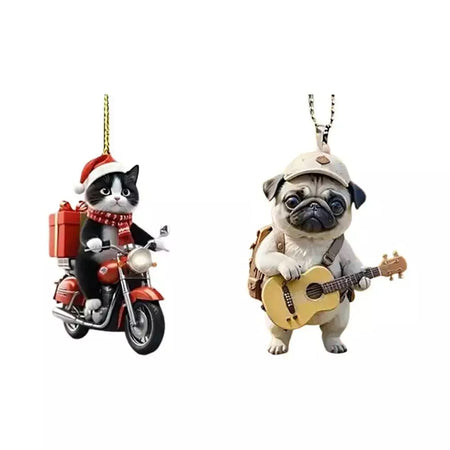 Motocicleta gato acrílico pendurado decoração árvore de natal carro 2d plana equitação gatinho pendurado ornamento dos desenhos animados pingente para natal