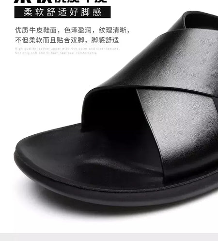 Sandálias para homens chinelos de couro genuíno marca de luxo moda masculina apartamentos casuais antiderrapantes praia sandalia zapatos hombre 2024