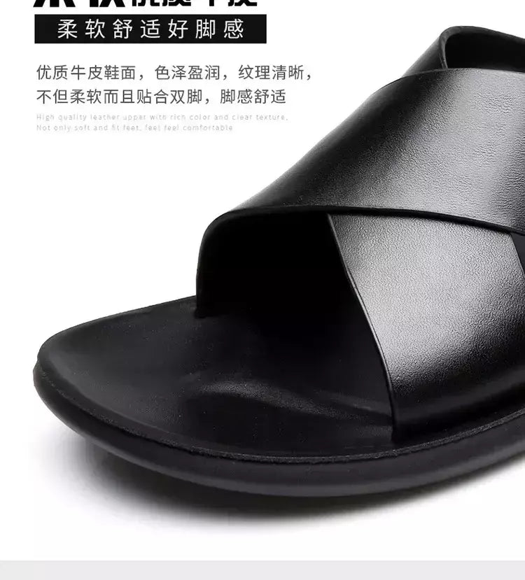 Sandálias para homens chinelos de couro genuíno marca de luxo moda masculina apartamentos casuais antiderrapantes praia sandalia zapatos hombre 2024