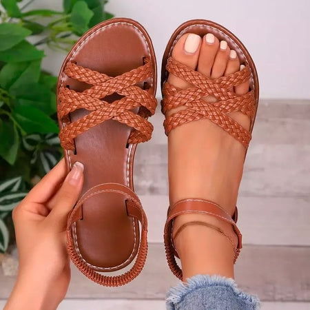 Sapatos para mulher 2025 verão novas sandálias planas femininas inferior sandálias de cinta romana com solas de borracha antiderrapante senhoras diariamente sandalia