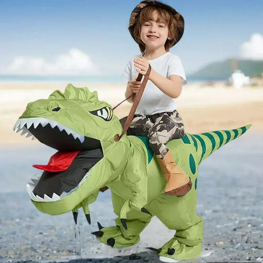 Traje de dinossauro inflável para adultos e crianças, Velociraptor, Festa de Carnaval de Halloween, Desenhos Animados Divertidos, Role Playing