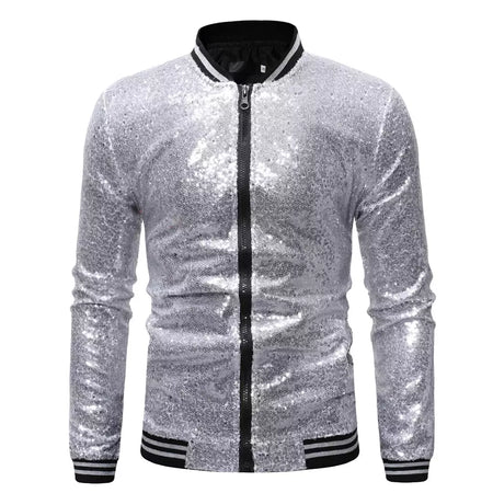 Brilhante Sequins Sparkle Bomber Jacket Homens 2023 Mais Novo Ouro Glitter Listrado Zipper Mens Jaquetas E Casacos Festa Dance Show Roupas